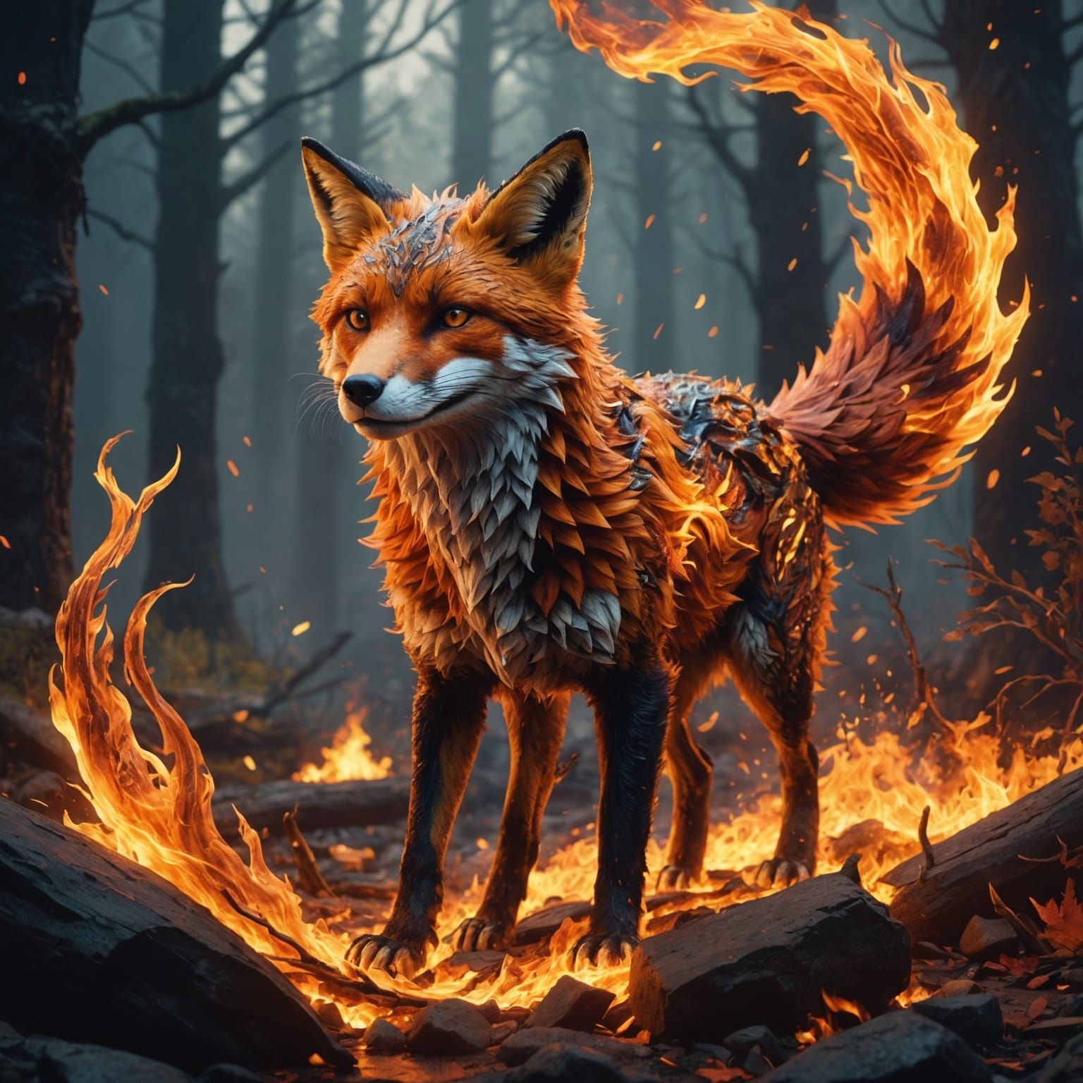 Fiery Fox: A Detailed Fantasy Concept Art