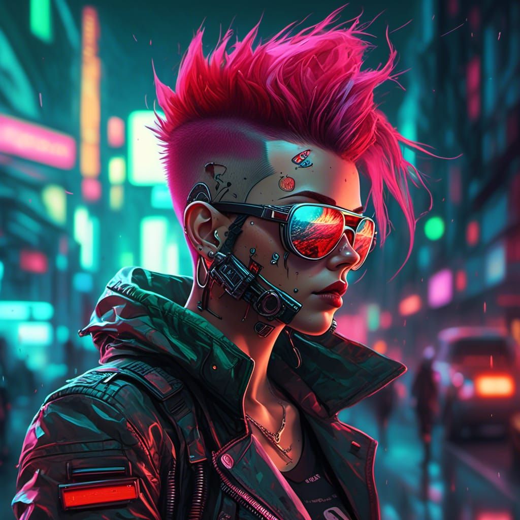 Cyborg Punk Portrait in a Retrofuturistic Dystopia