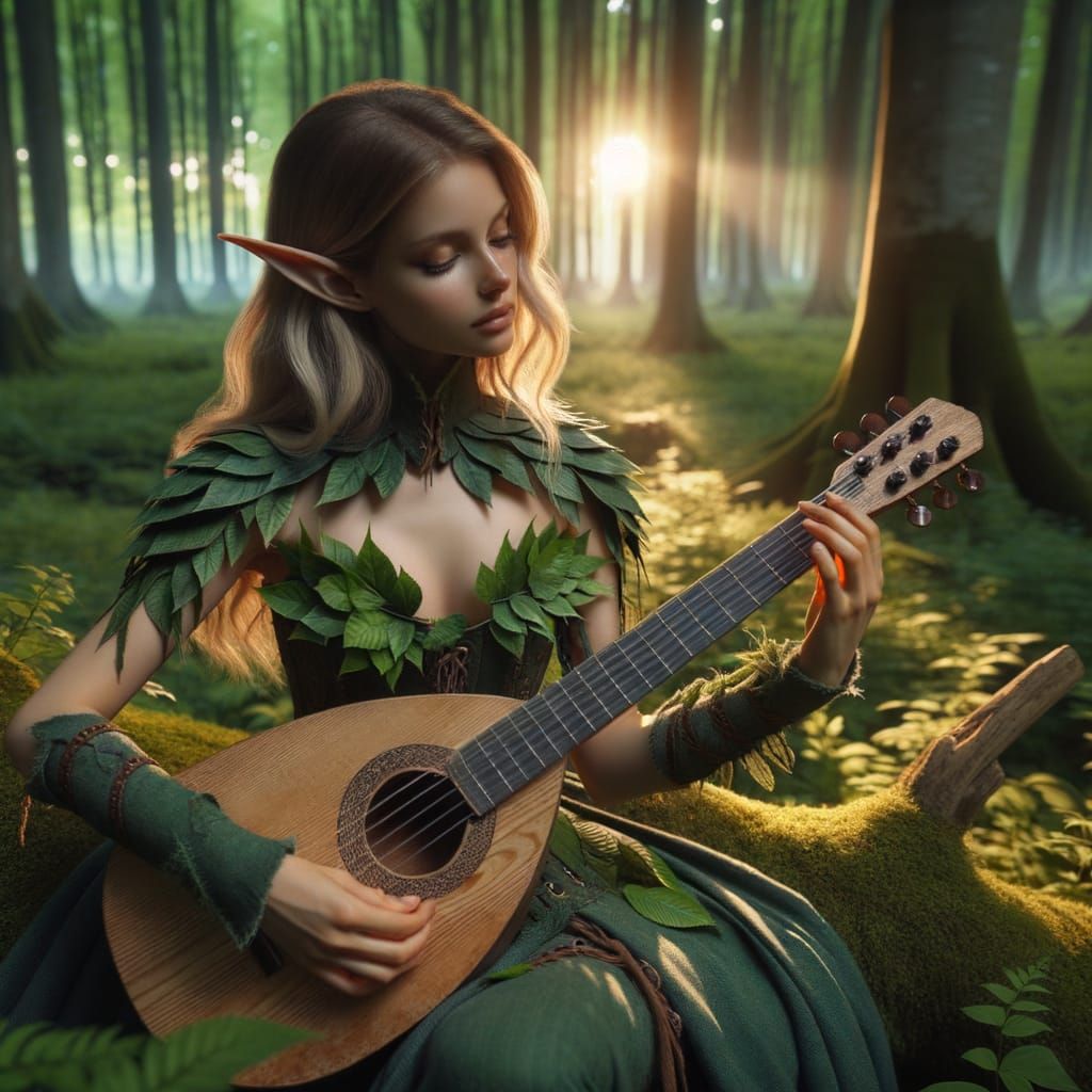 Elf Bard Serenade in Enchanted Forest