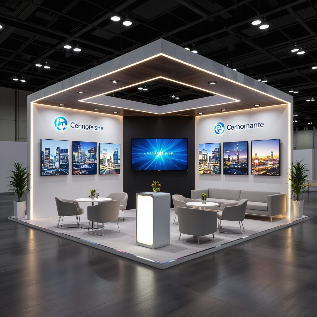 Modern Exhibition Booth with LED Wall and Tech Features