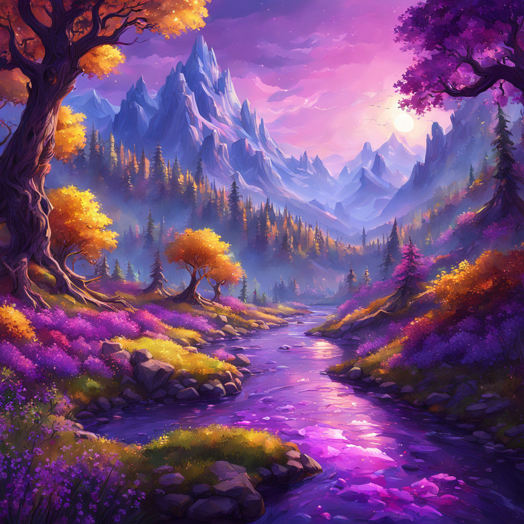 Dreamy Gemstone Landscape at Sunset
