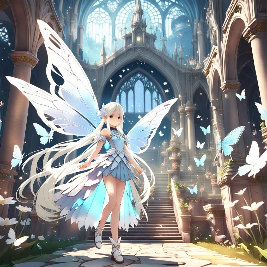 White-Haired Fairy Princess in Anime Style