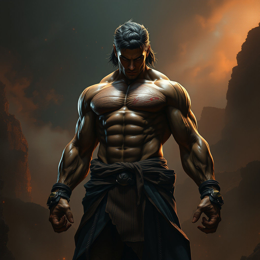 Heroic Muscular Figure in Dramatic Fantasy Art Style