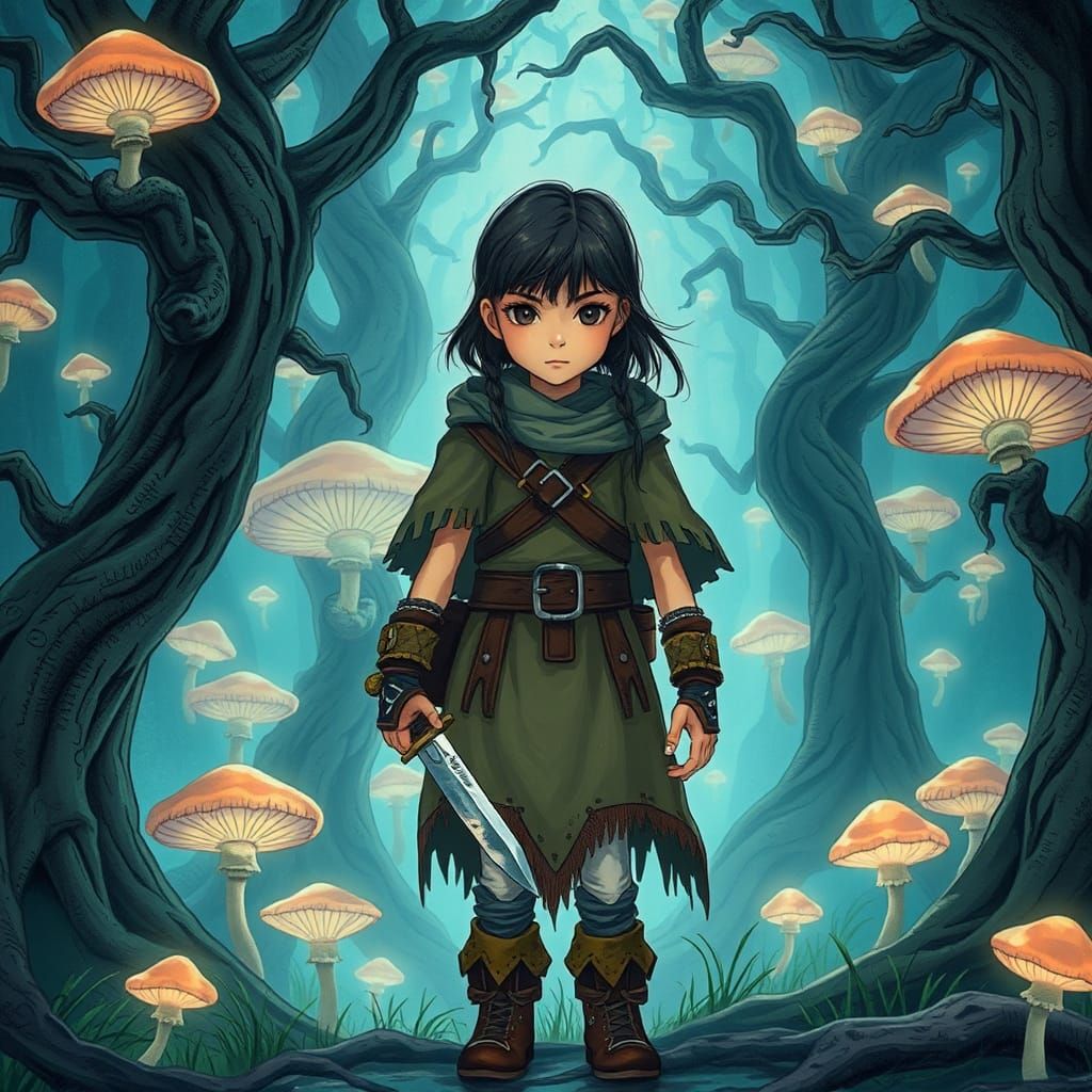 Mystical Forest Girl in Anime Style