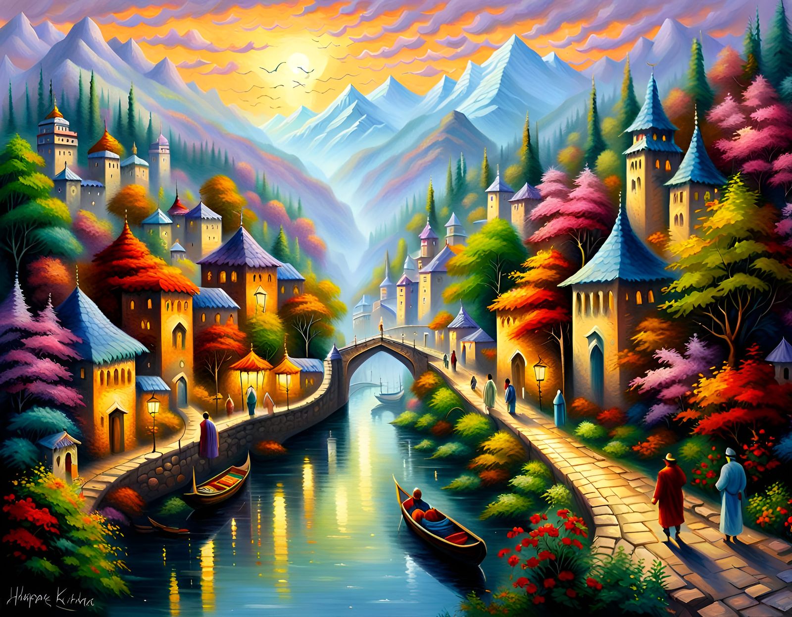Kashmir Valley Fantasy City in Expressionist Style
