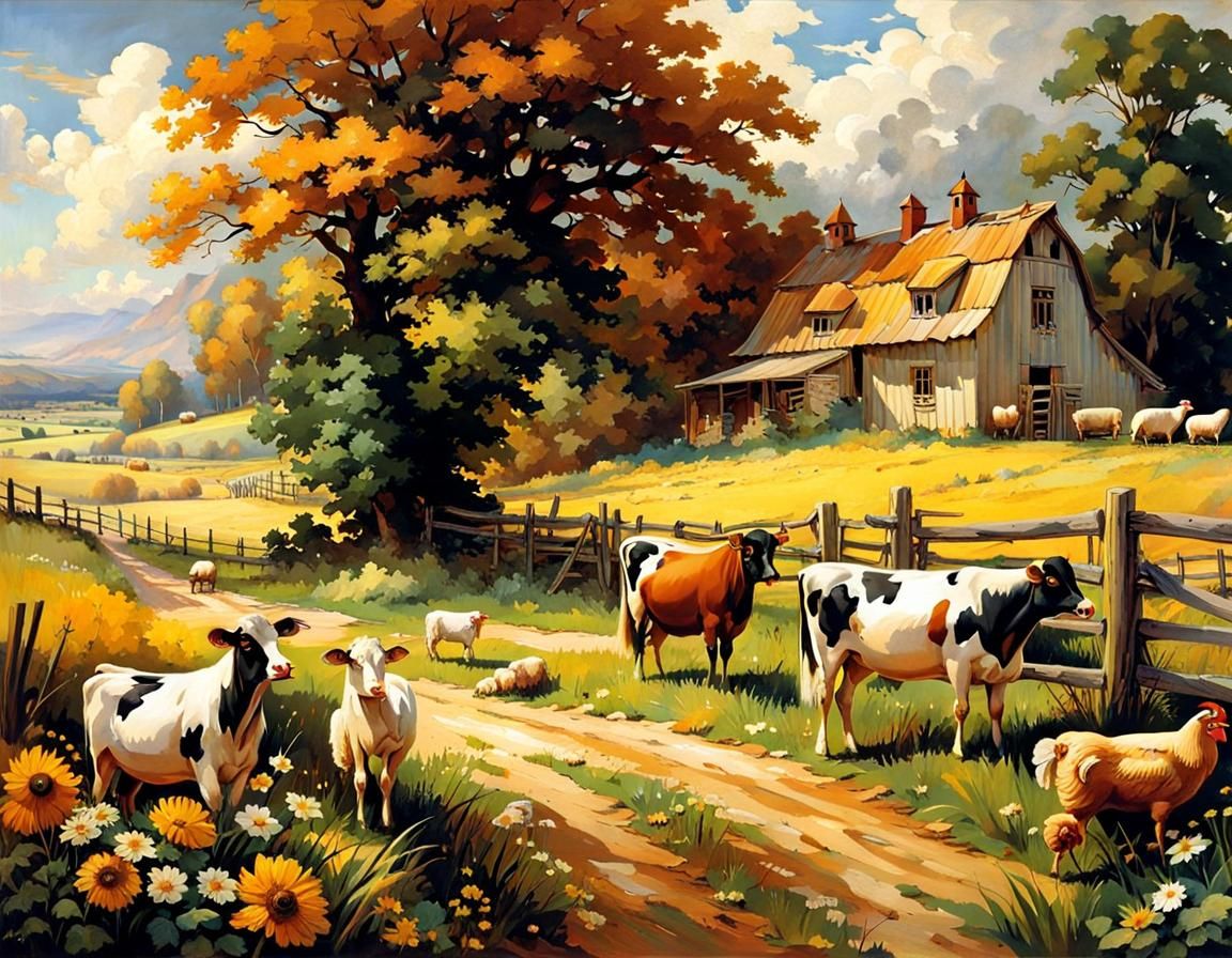 Idyllic Farm Life Illustration in 8K Resolution