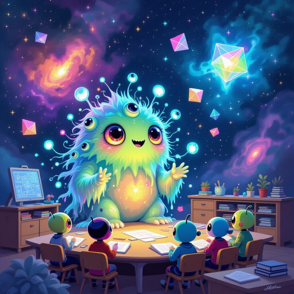 Amorphous Creature Teaches Aliens in Cosmic Classroom