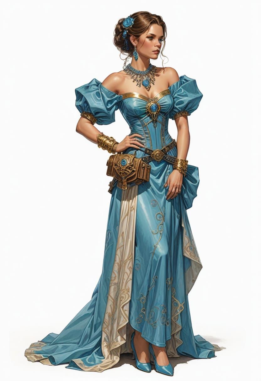 Sci-Fi Lady in Blue Dress, Illustration in WH40K Style