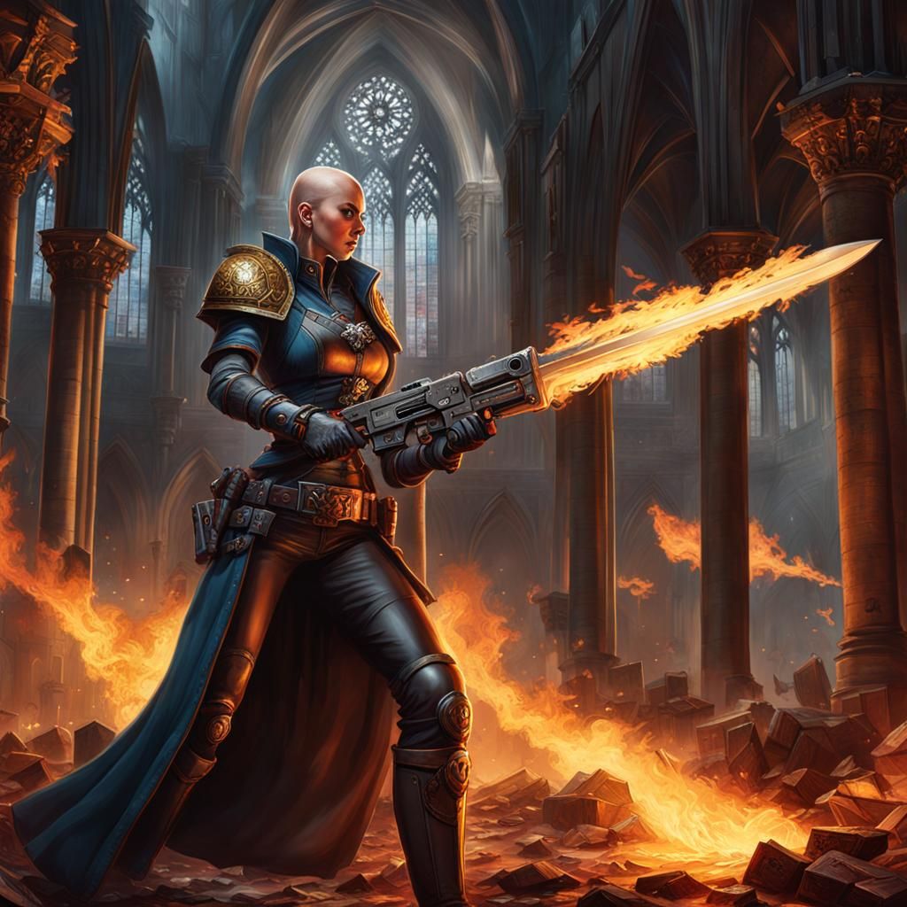 Sister of Battle in Burning Cathedral, Detailed Matte Painti...