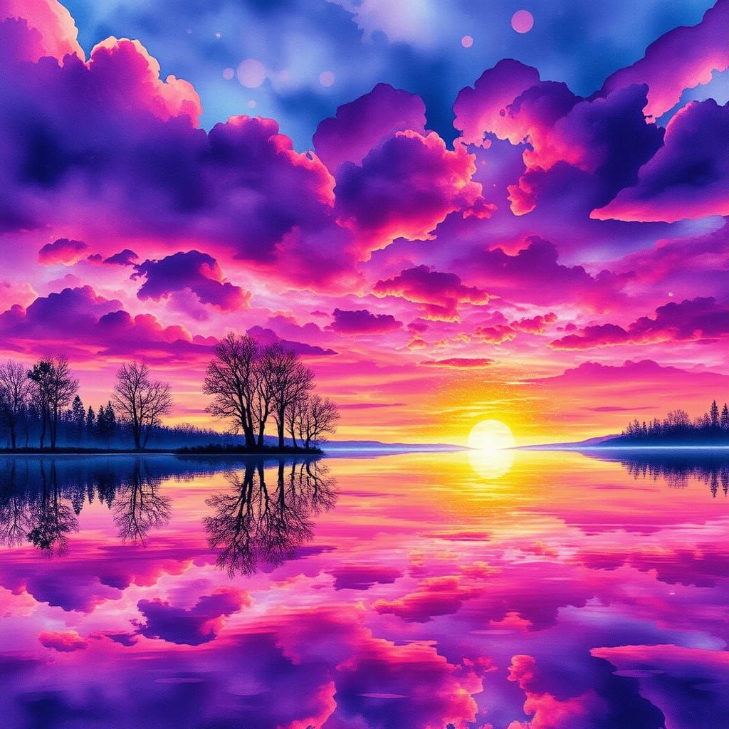 Reflecting Trees: Ethereal Alcohol Ink Sunset