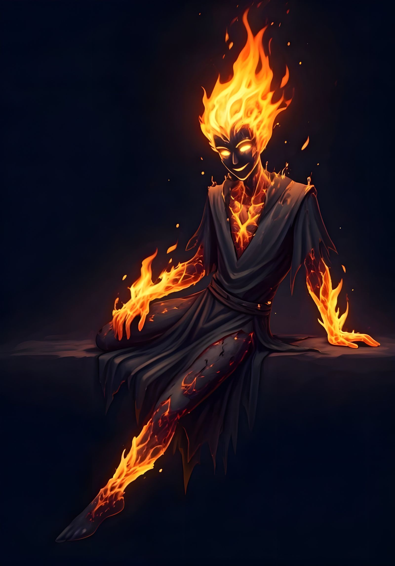 Person Made of Fire Lounging