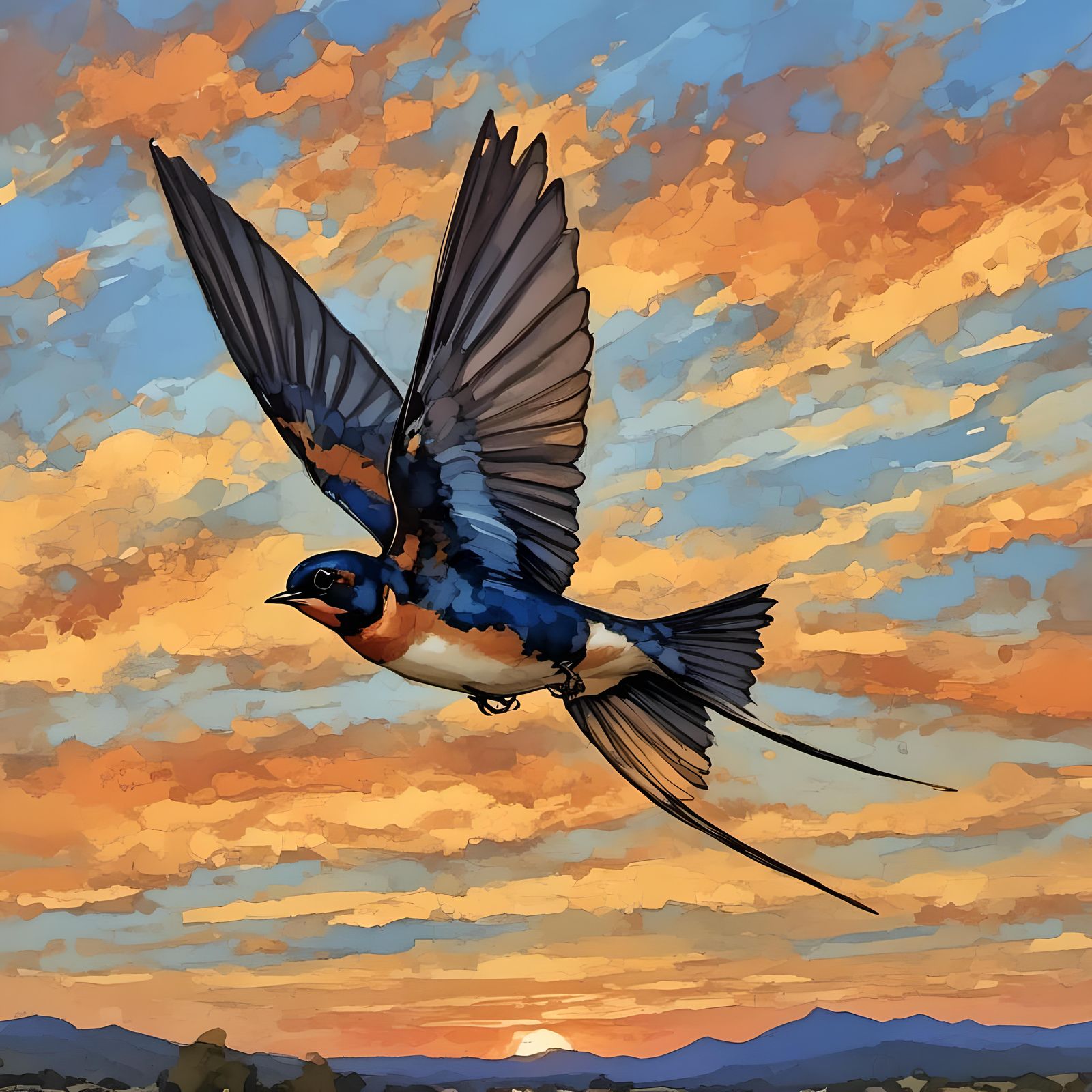 Barn Swallow Flying at Sunset