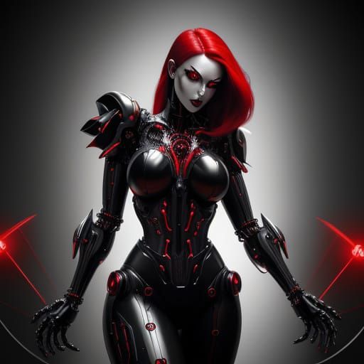 Gothic Gynoid Robot Pinup in Biomechanical Style