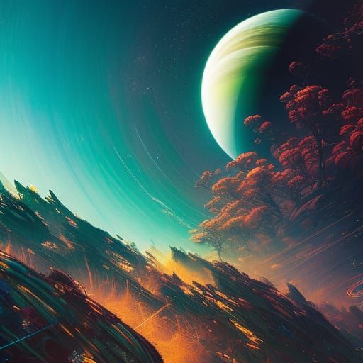 Planets in Hyperdetailed Digital Illustration