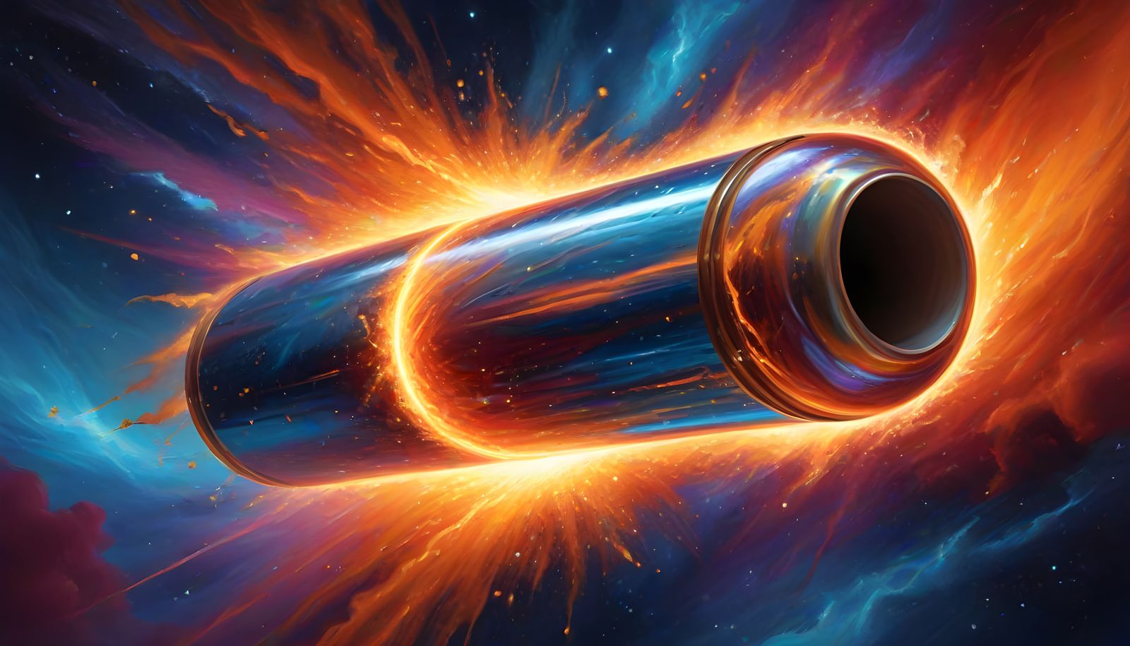 Stunning Iridescent Metal Cylinder Rises Through Cosmic Vort...