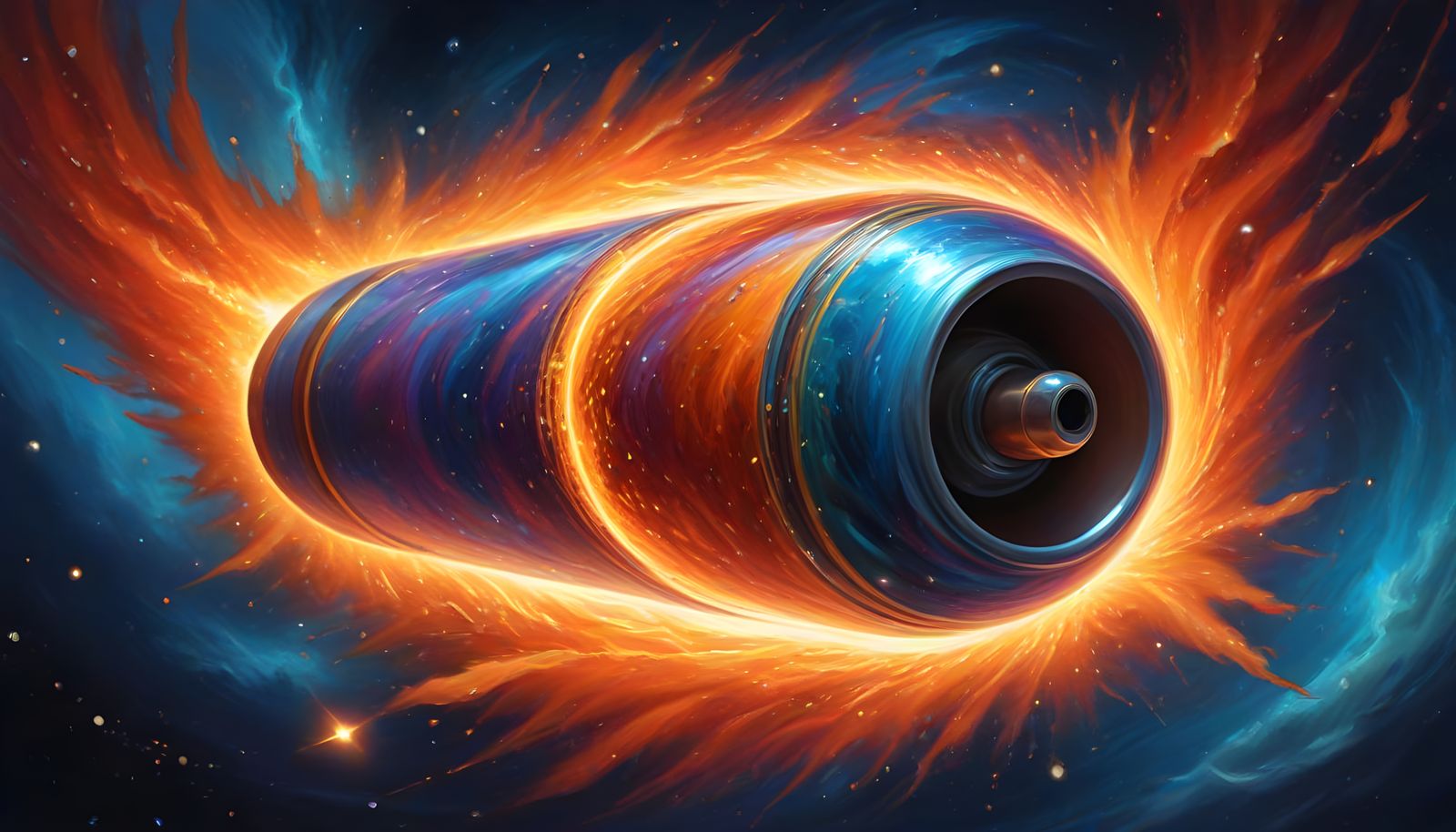 Ethereal Metal Cylinder Blazes Through Cosmic Vortex