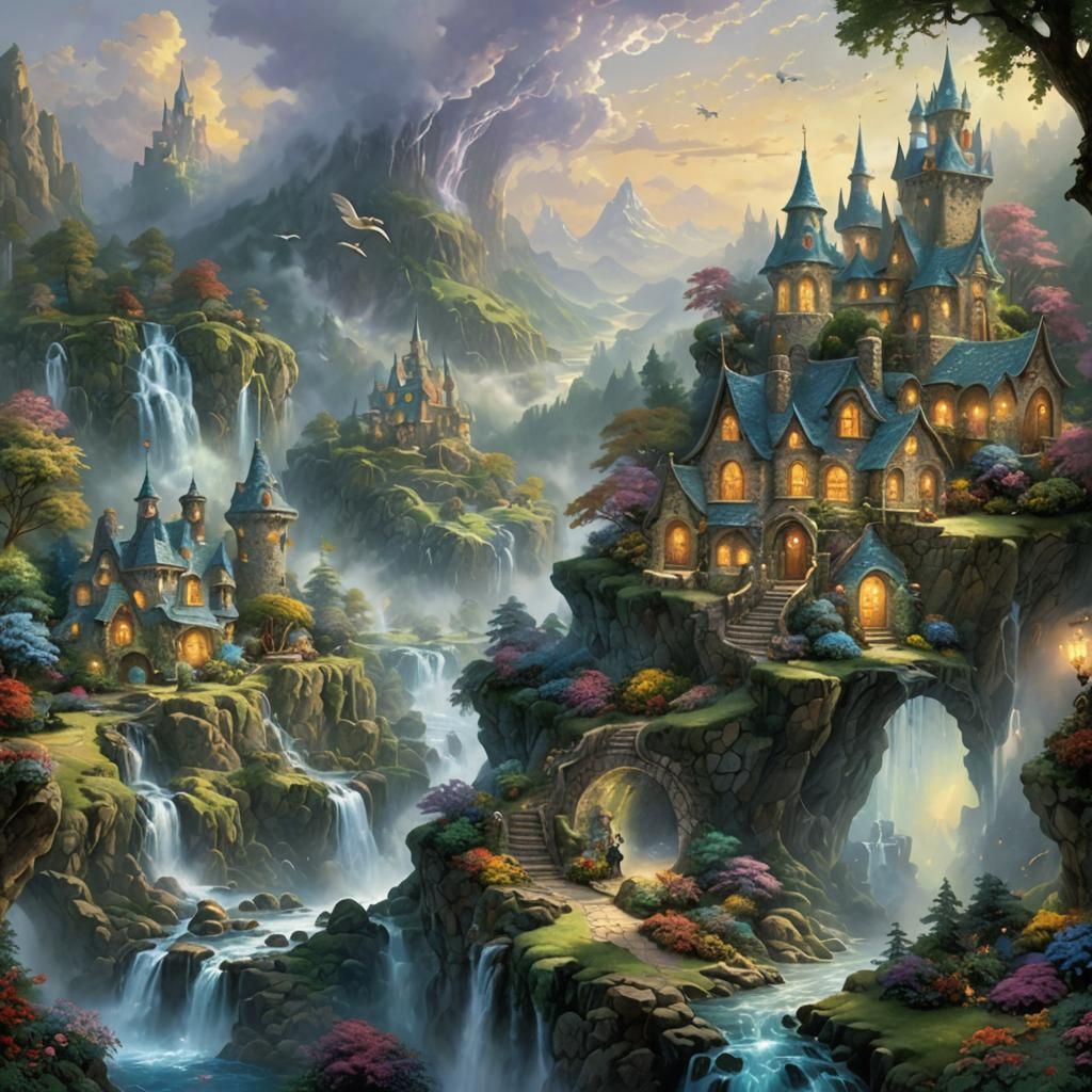 Ethereal Fantasy Landscape with Mythical Creatures