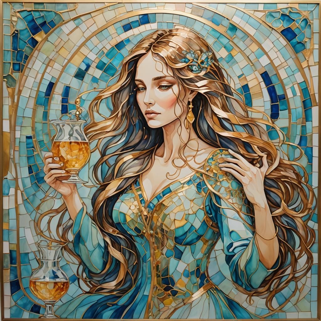 Mosaic Aquarius Vision in Pastel Colors and Gold