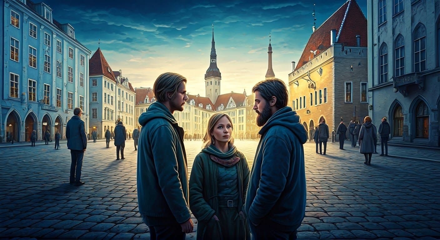 Town Square Meeting in Watercolor Style