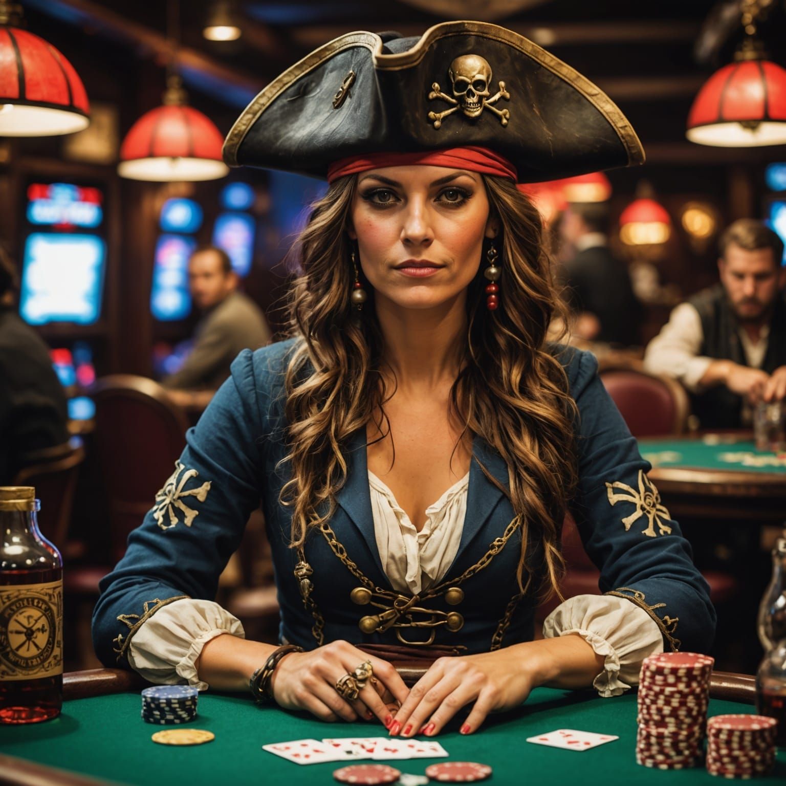 Pirate Woman Playing Poker Game