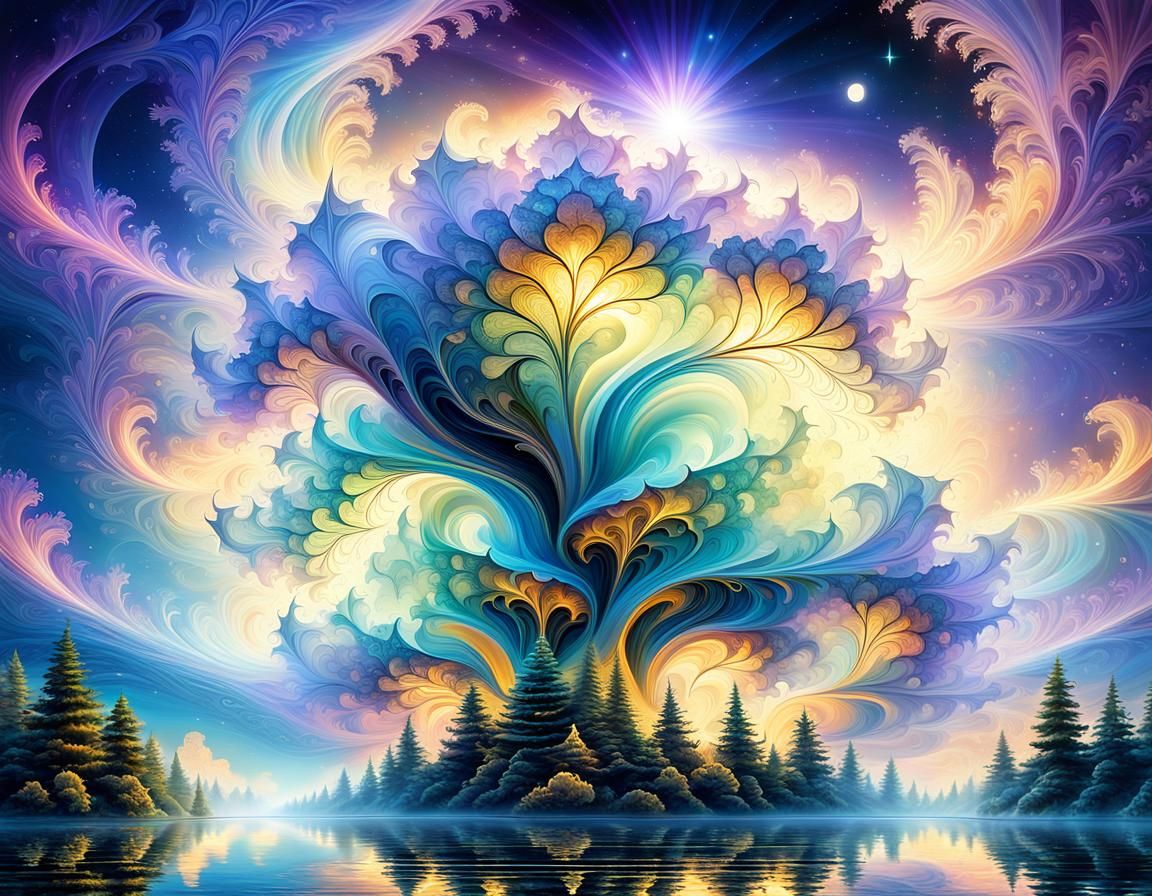 Mysterious Fractal Creature in Luminous Ethereal Realm