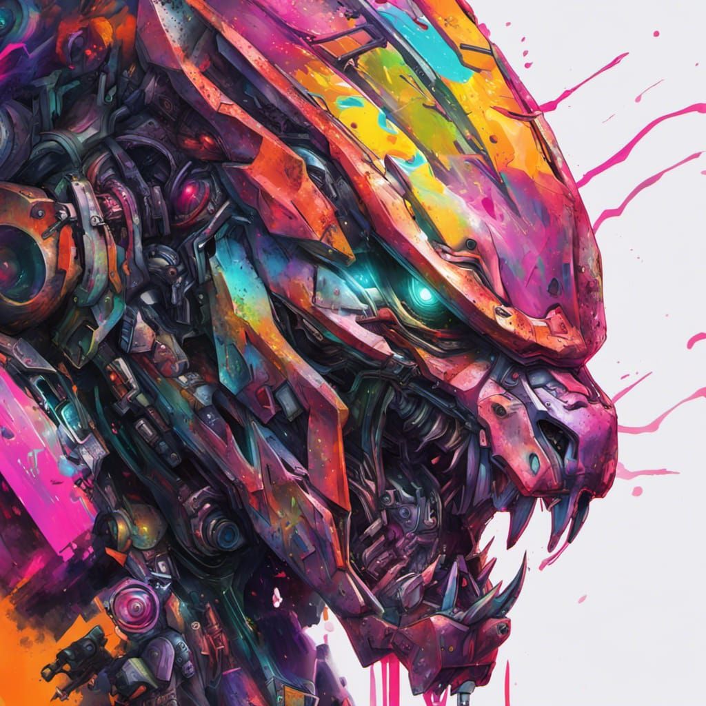 Neon Robot Monster in Hyperrealistic Graffiti Art