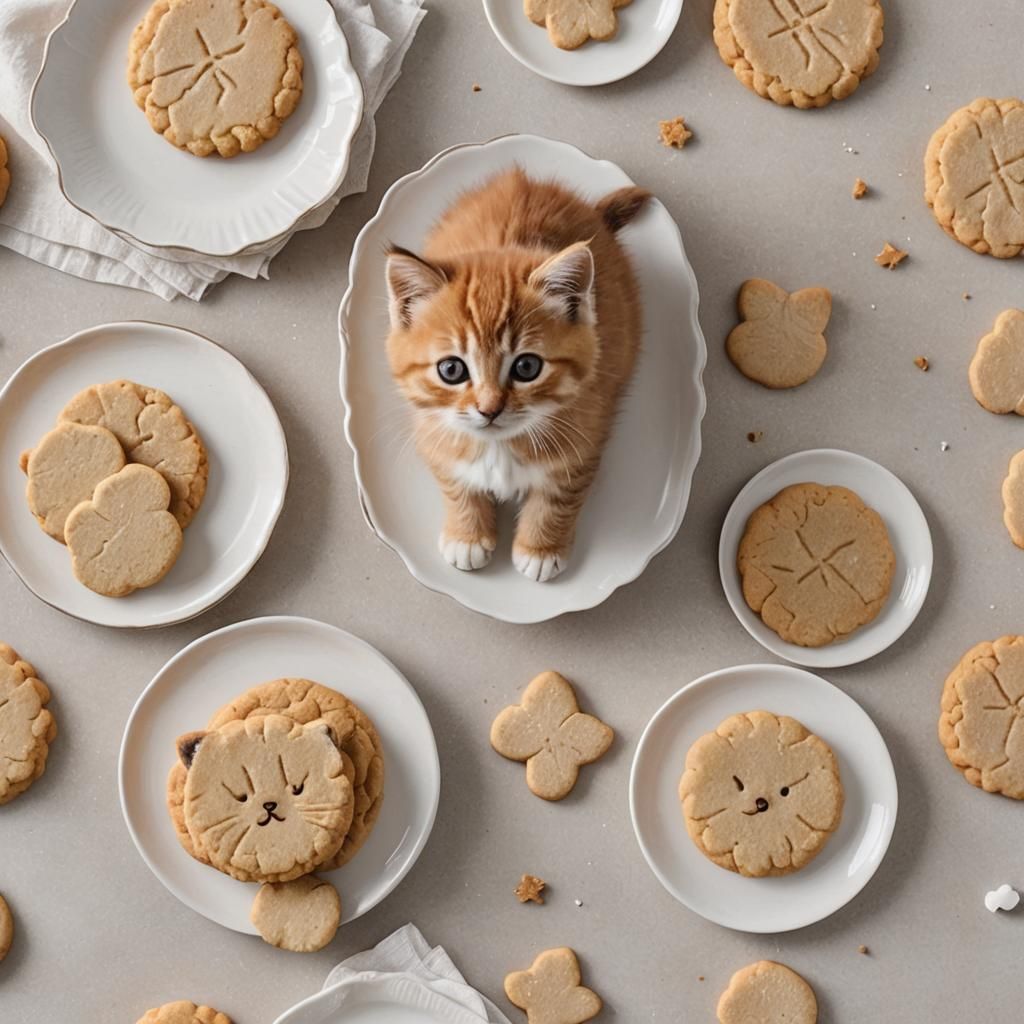 Fluffy Kitten and Sugar Cookie Still Life