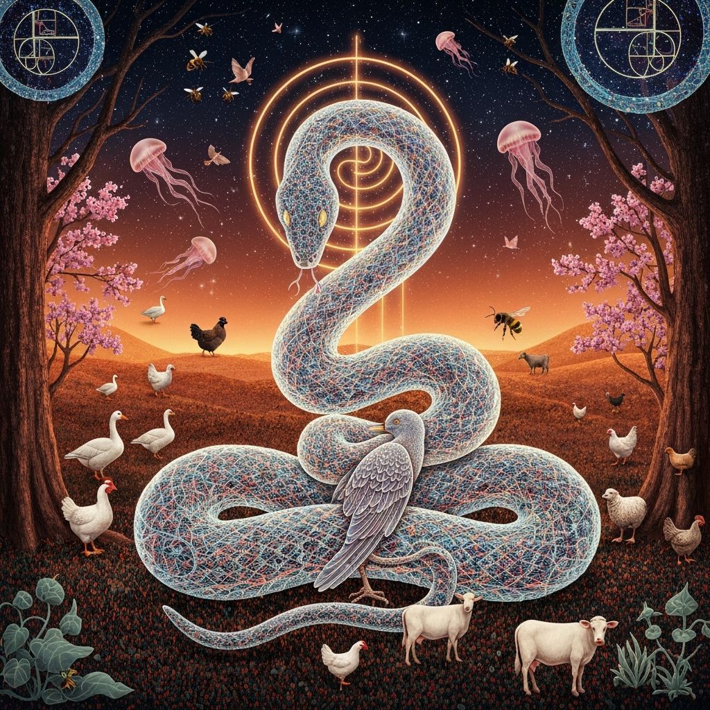 Surreal Snake in Trance, Cosmic Forest Landscape