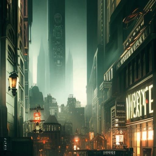 Dark Cityscape in Classic Film Noir Style