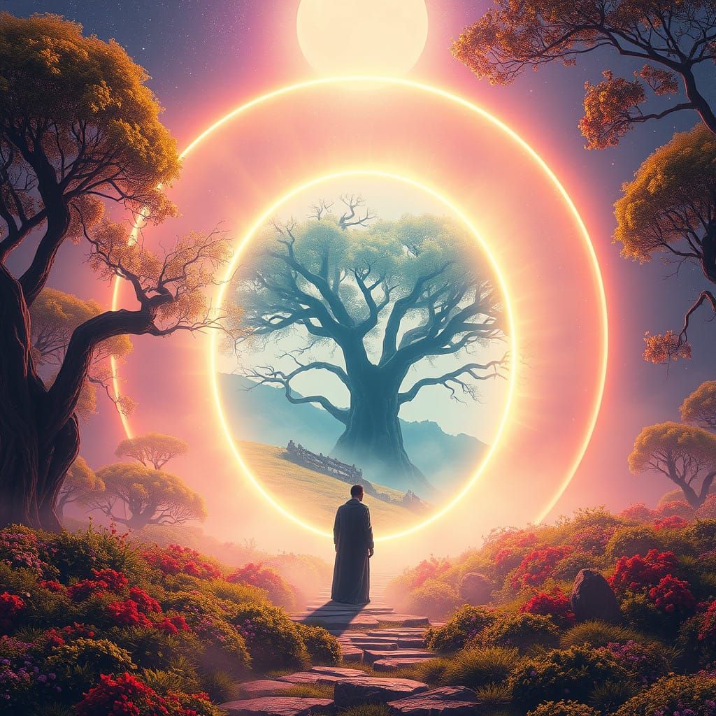 Ethereal Gateway to Galactic Convergence in Vibrant Landscap...