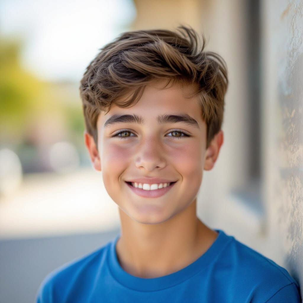 Photorealistic Portrait of a Smiling Teenage Boy
