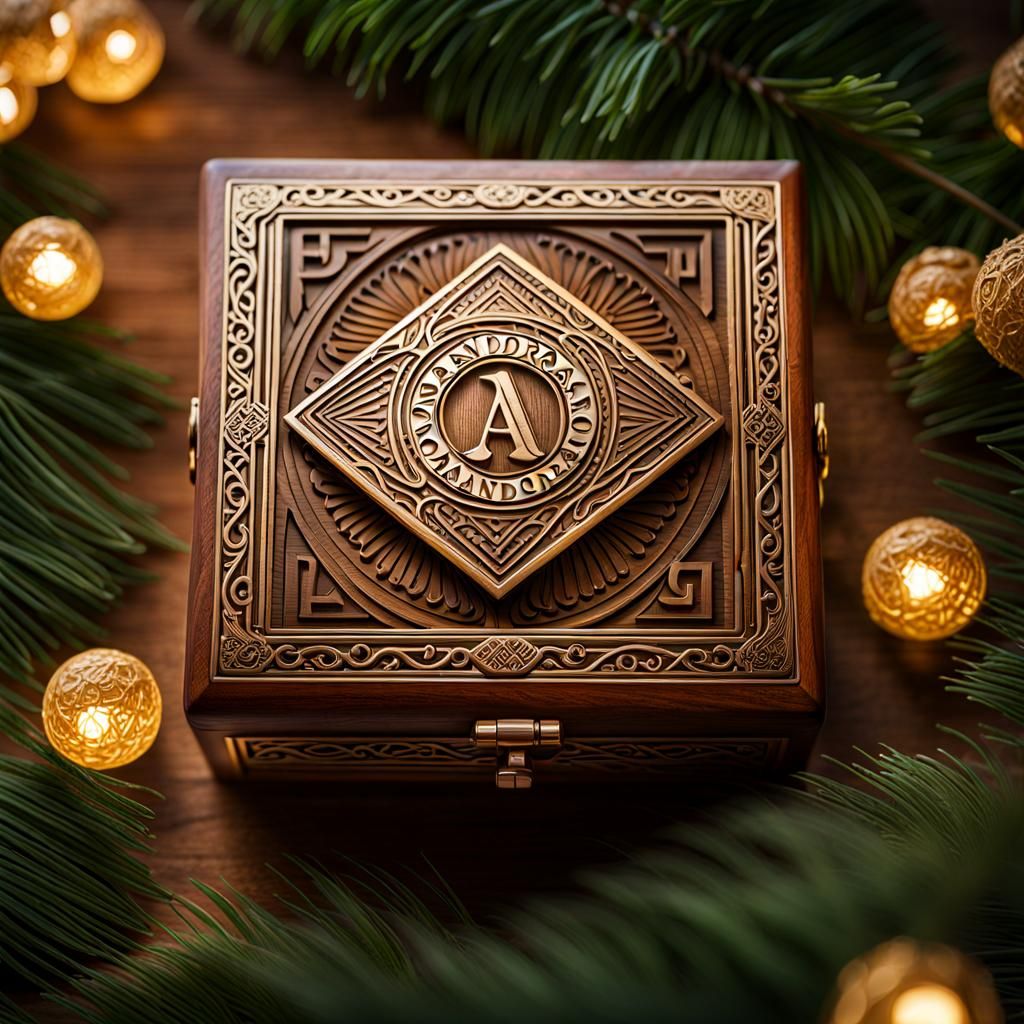 Intricately Detailed Wooden Box with Pandora Inscription
