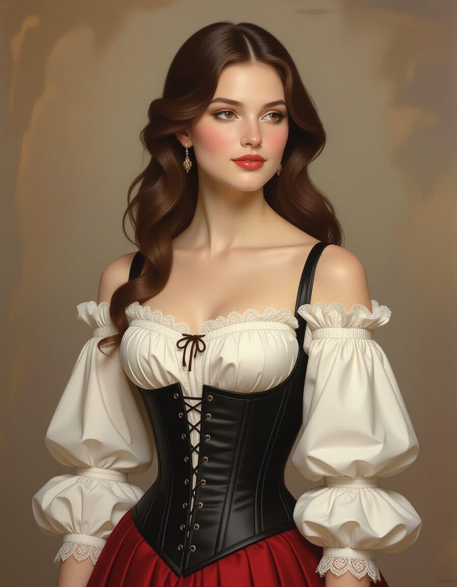 Renaissance Woman in Red Dress and Corset