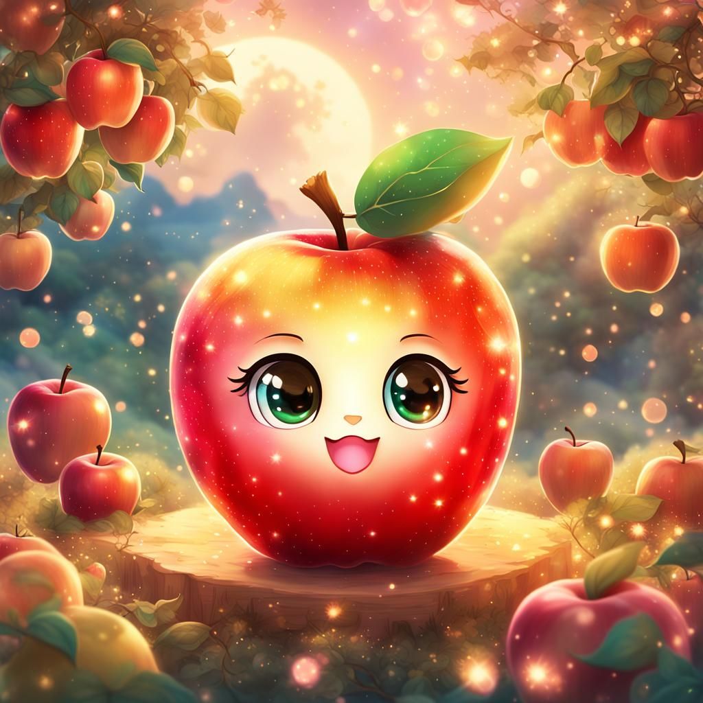 Dreamy Chibi Apple with Magical Aura