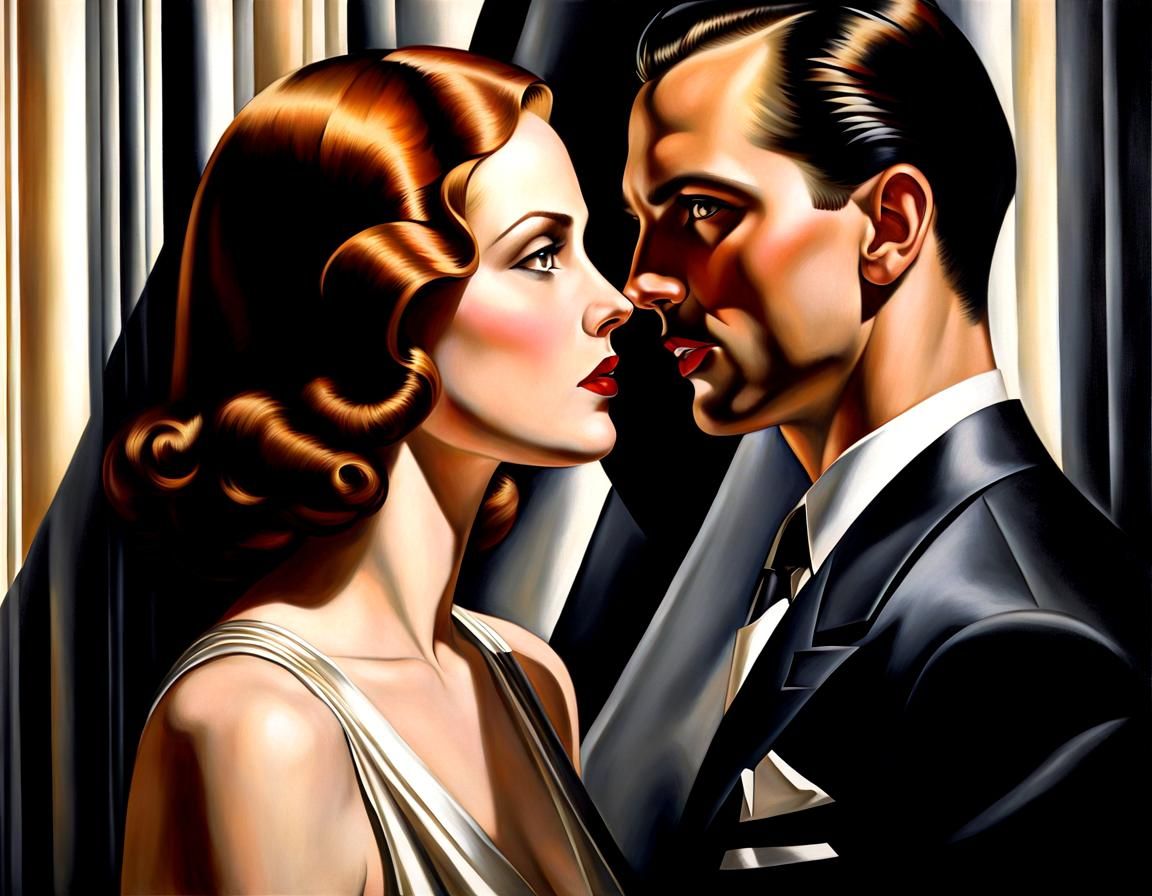 Art Deco Portrait of Couple in Love