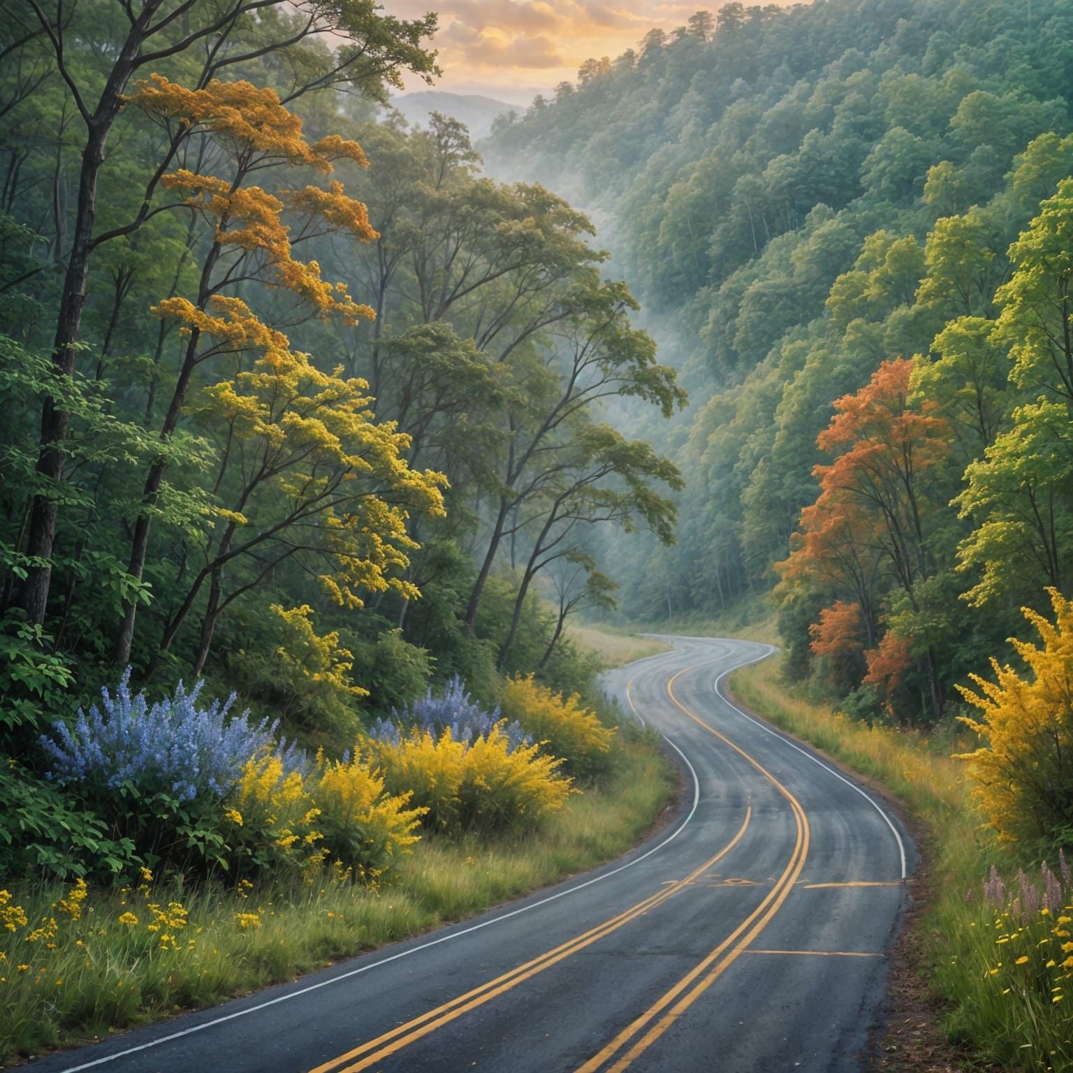 Appalachian Forest in Autumn, Detailed Matte Painting