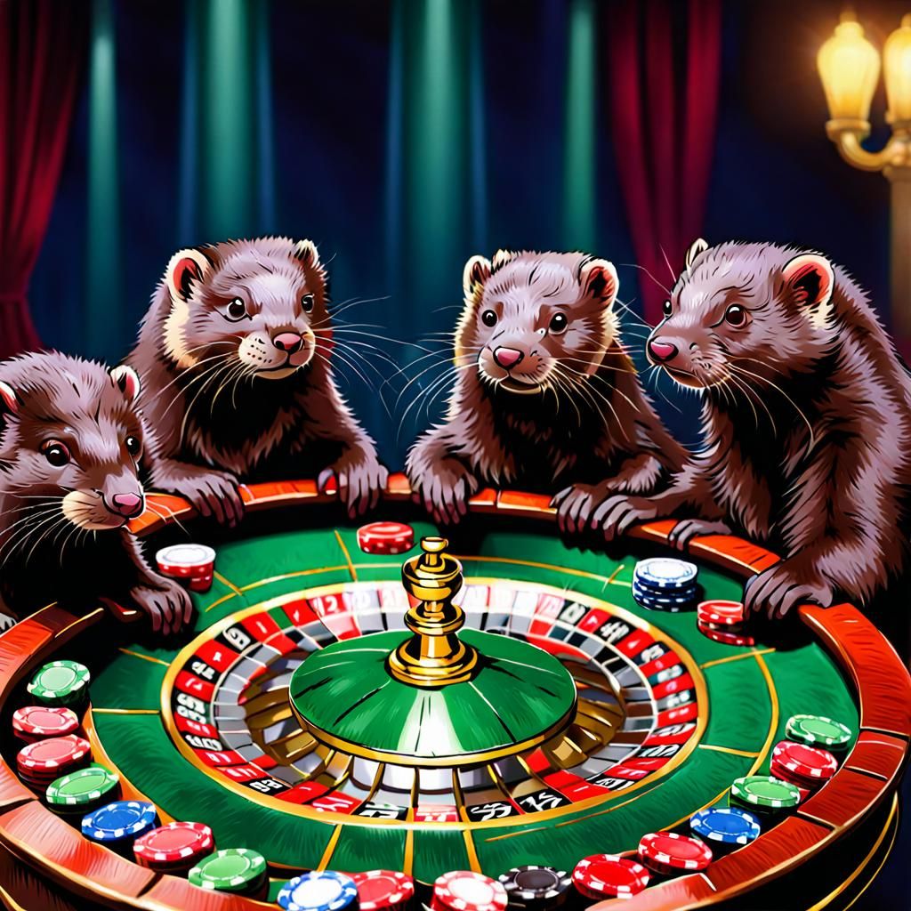 Minks Playing Roulette in a Humorous Style