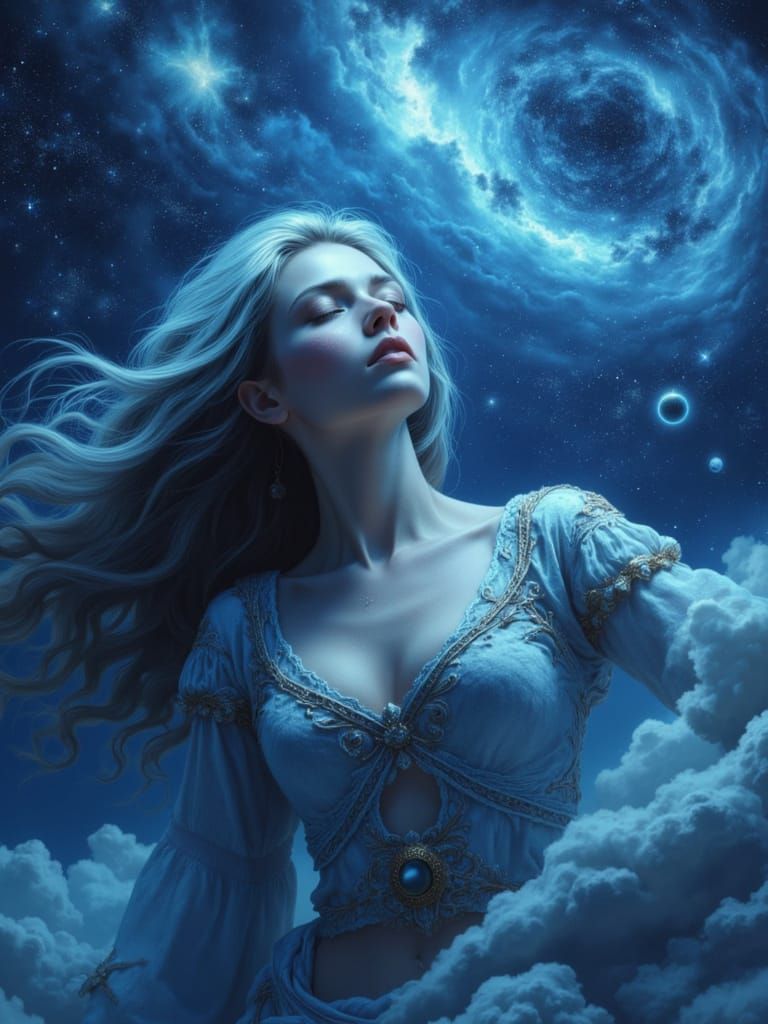 Celestial Goddess in Cosmic Dust with Photorealistic Detail