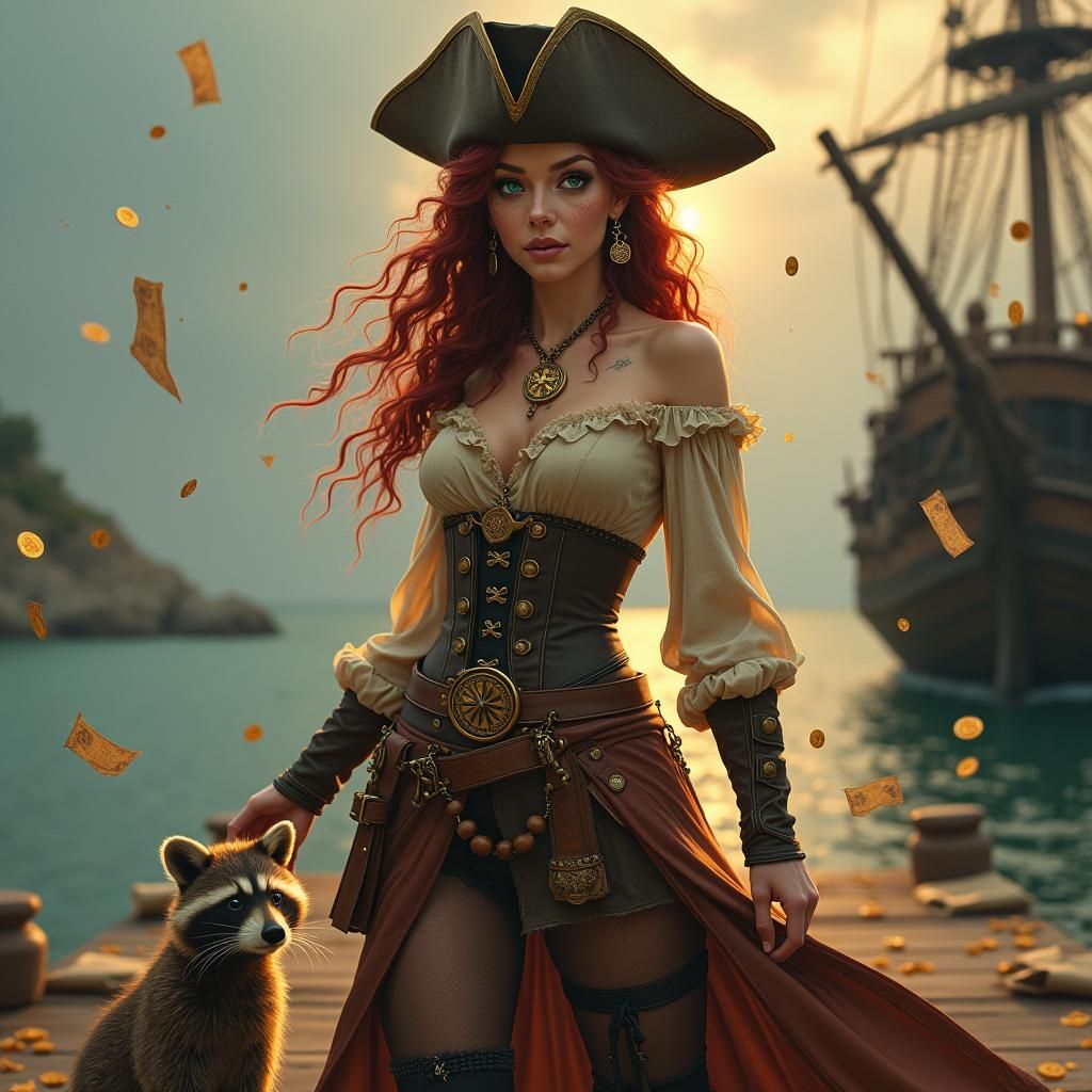 Mystical Sorceress Pirate with Golden Compass