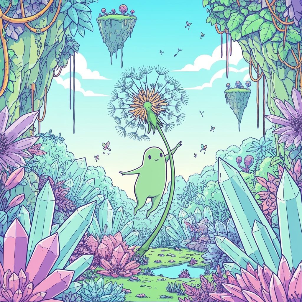 Dandelion Spirit in Alien Jungle, Vector Art