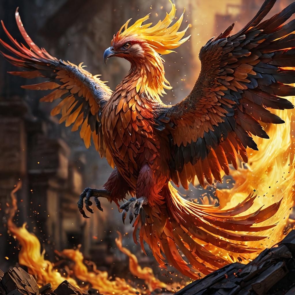 Phoenix Rising: Hyperrealistic Splash Art Concept