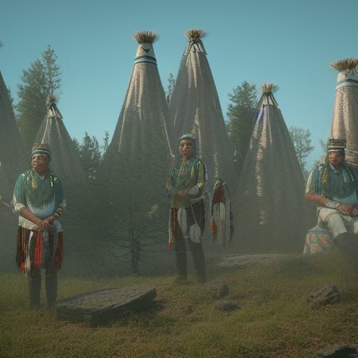 Sioux Indians on Plains in Colour Field Style