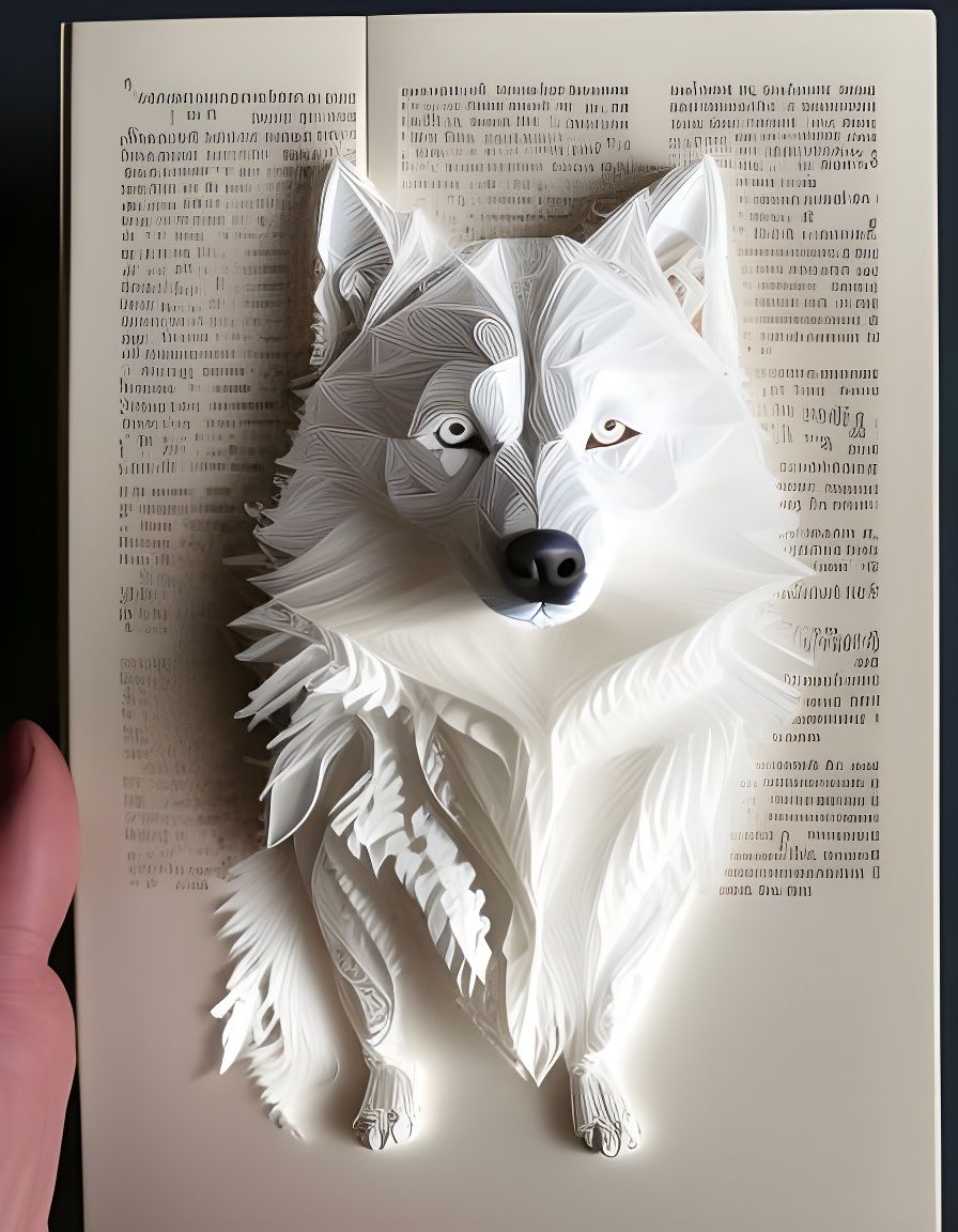 3D Paper Cut Husky Howling at Moonlight