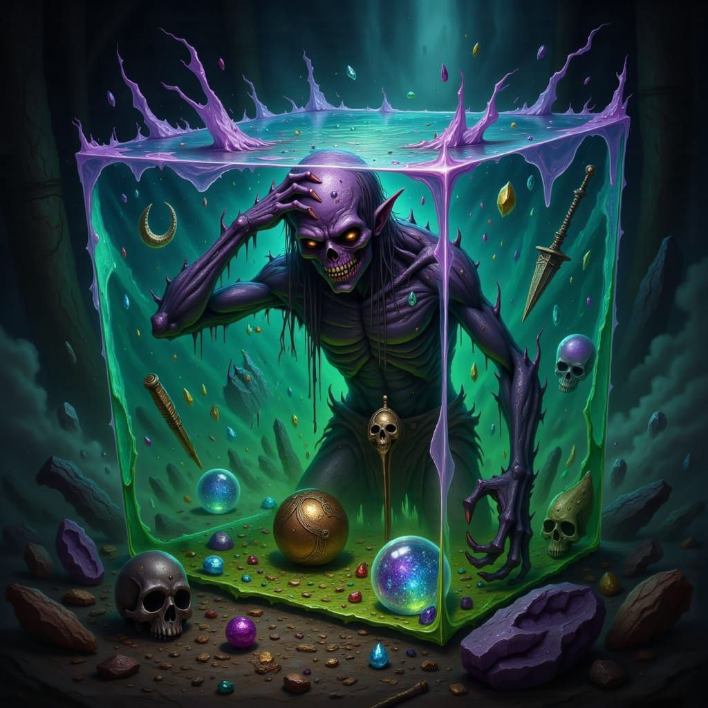 Undead Adventurer Confused by Ooze Cube in RPG World