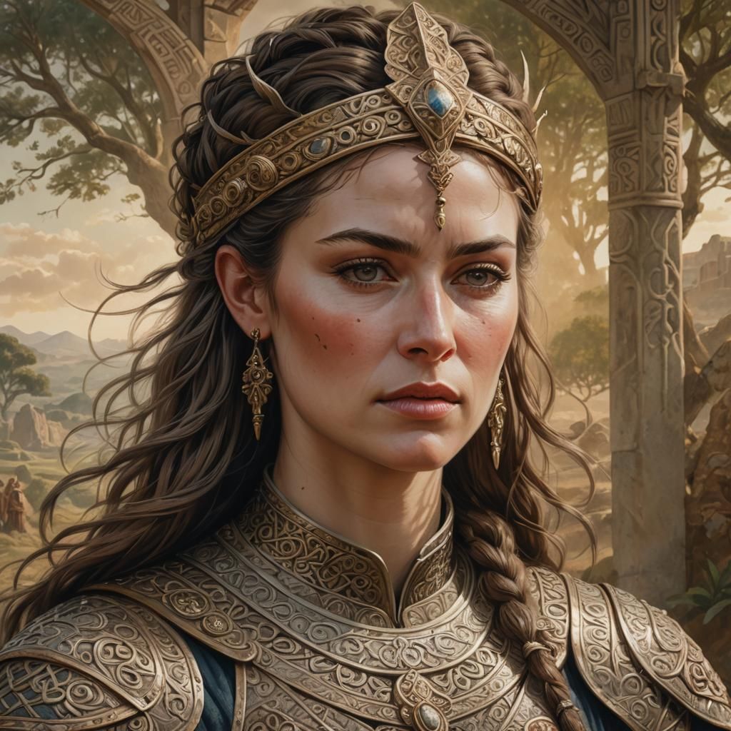 Celtic Warrior Queen Portrait in Historical Realism