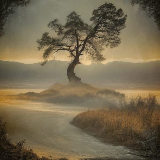 Double Exposure: Misty Mountain Horses in Sepia