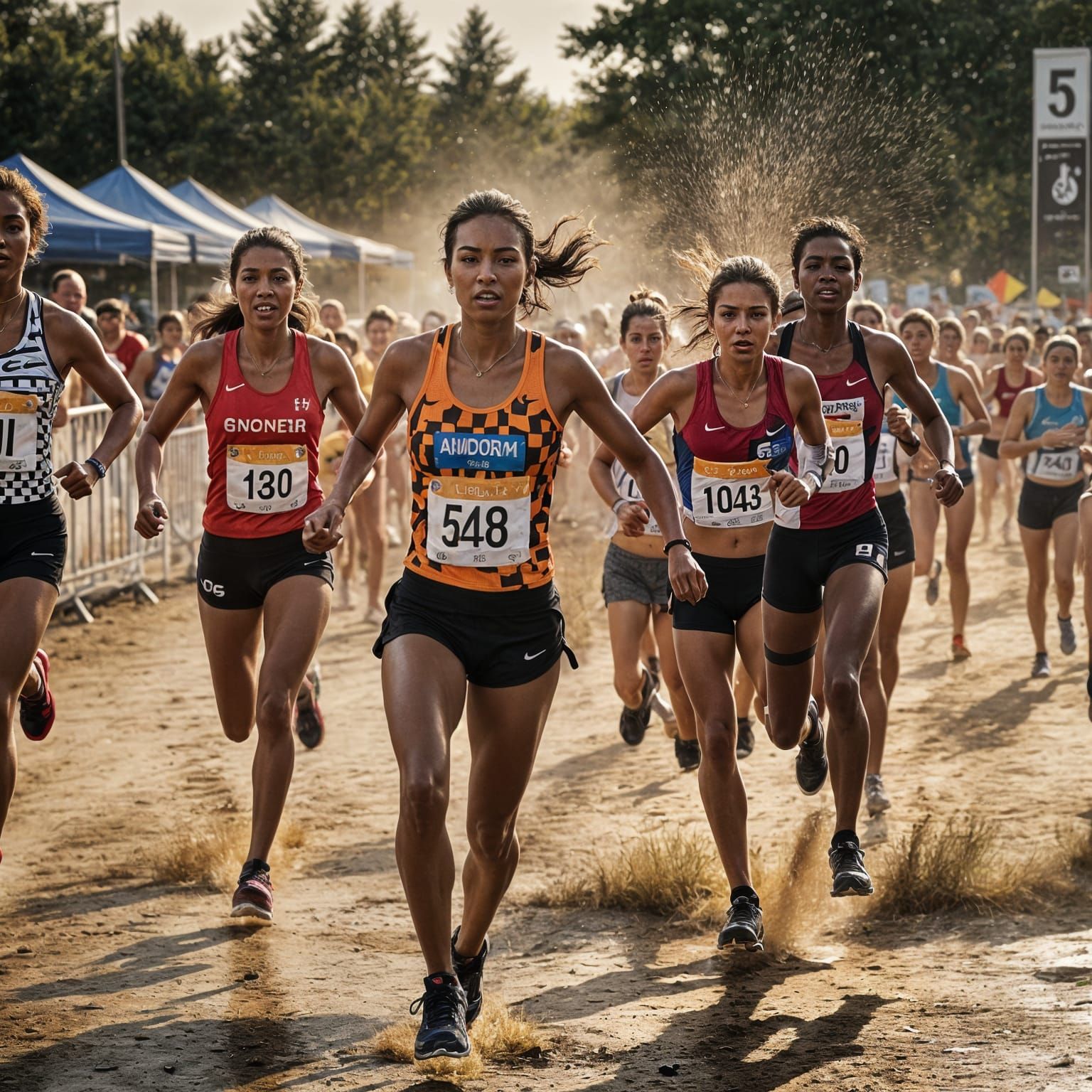 Runners Crossing Finish Line with Number 5