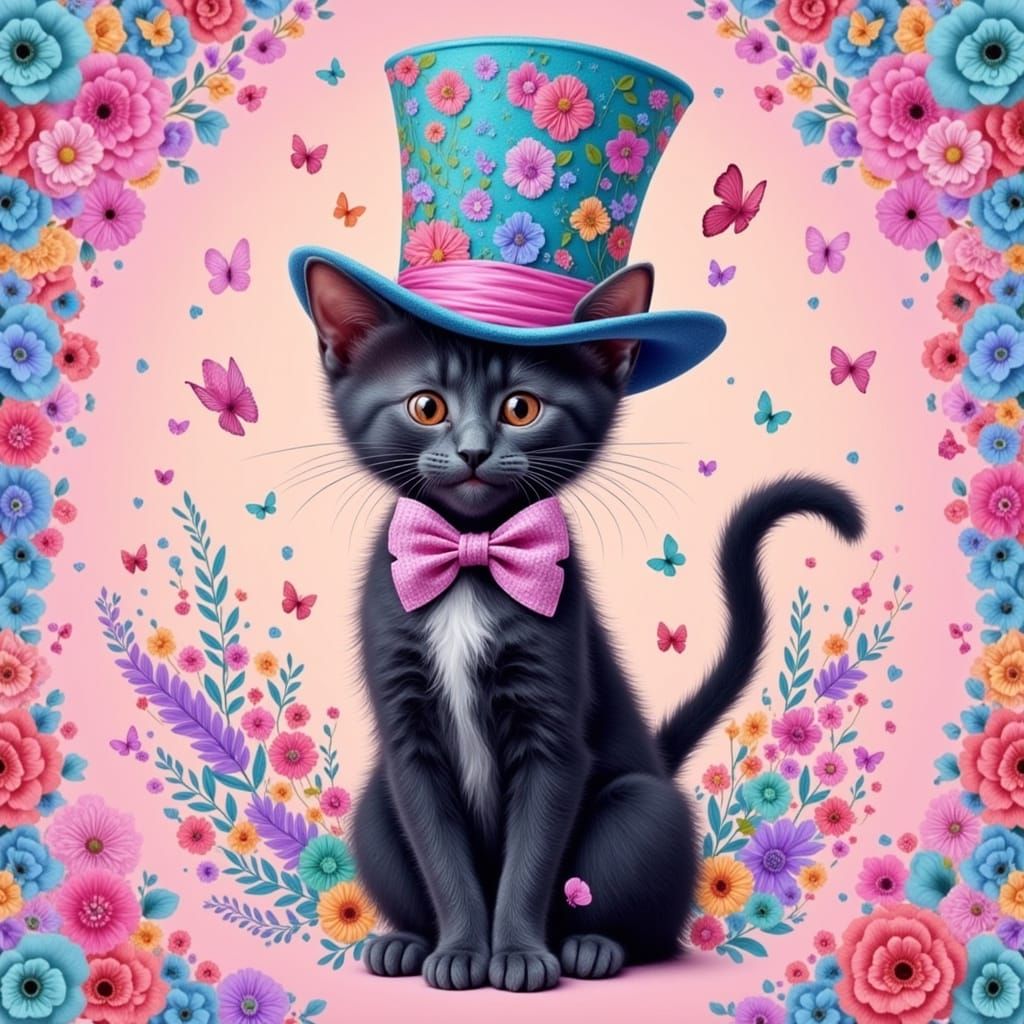 Lucky Cat in Top Hat: Kawaii Art Style