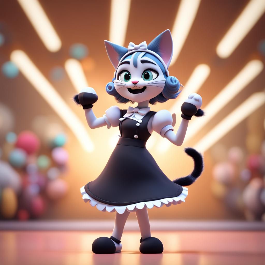Dancing Maid Catgirl in Pixar 3D Style