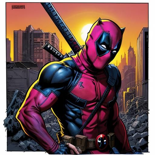 Deadpool Comic Book Splash Art in Vibrant Colors